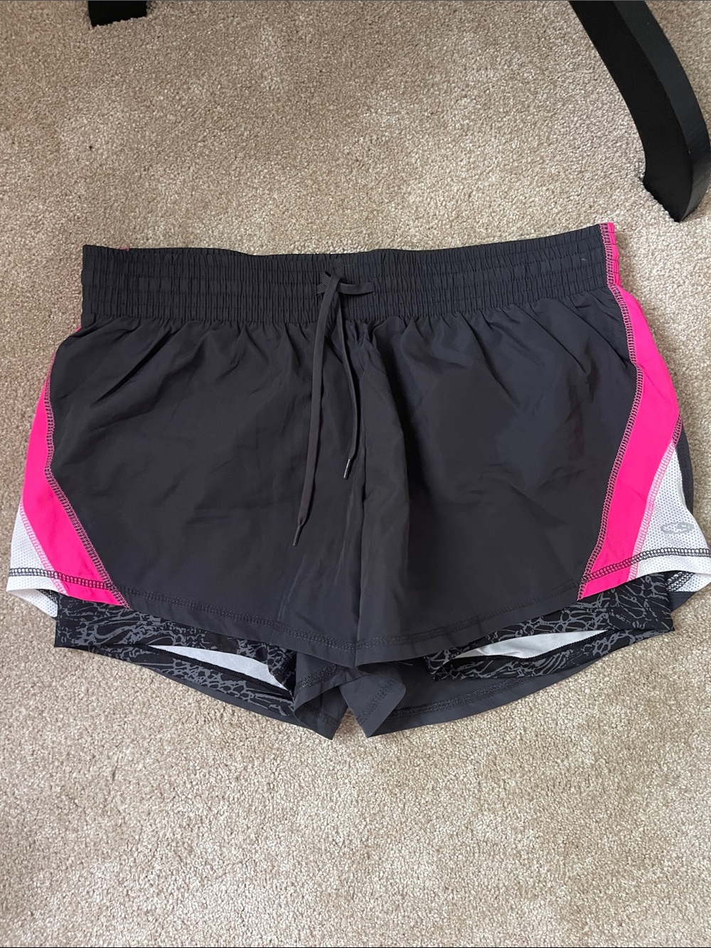 Champion Black Athletic Shorts with Pink Side Panels